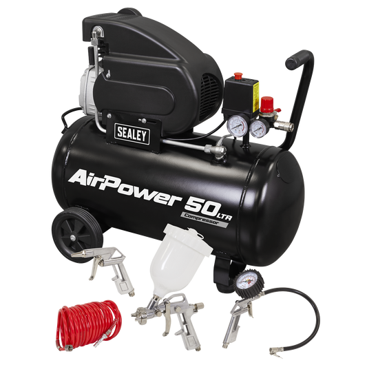 50L Direct Drive Air Compressor with 4PC Air Accessory Kit